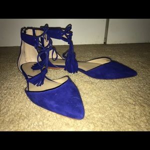 Beautiful blue suede flats with zipper back